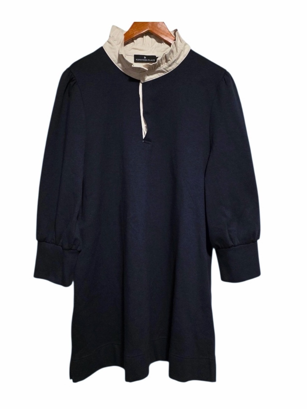 Pomander Place Navy Shift Dress with Ivory Ruffle Collar - Picture 4 of 7